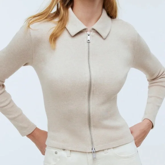 Madewell Ribbed Zip-Front Long Sleeve Tee - Picture 2 of 8